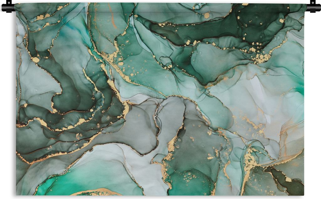 MuchoWow Wandteppich Wandbehang Gold - Marmor - Grün - Luxus - Marmoroptik - Grau 120x80 cm Tapisserie Dekoration Wandtuch - Wanddekorationen - ...