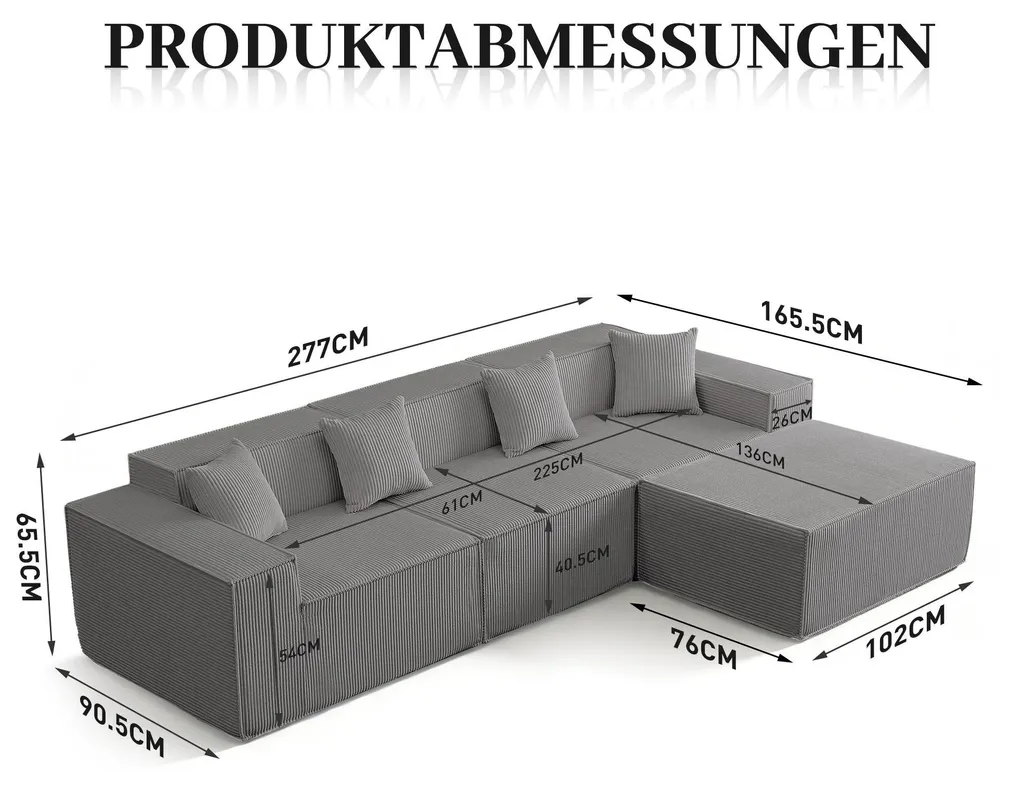 Grand canapé d'angle modulable 279 cm idéal pour salon et invités - 9