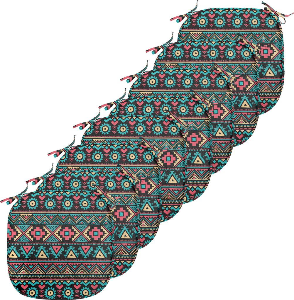 ABAKUHAUS Jahrgang Polster für Esszimmerstühle, Eastern Doodles, Dekoratives wasserfestes Kissen mit Riemen für Küchensitze, 40 cm x 40 cm-8er ...