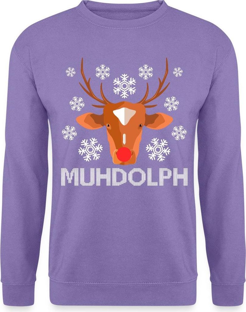Spreadshirt Muhdolph Rentier Ugly Christmas Uni Pullover, L, Lavendel