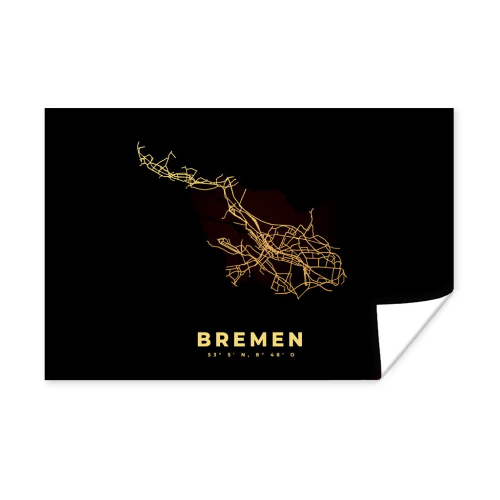MuchoWow Poster Bremen - Gold - Karte - Stadtplan 30x20 cm - Plakate - Print