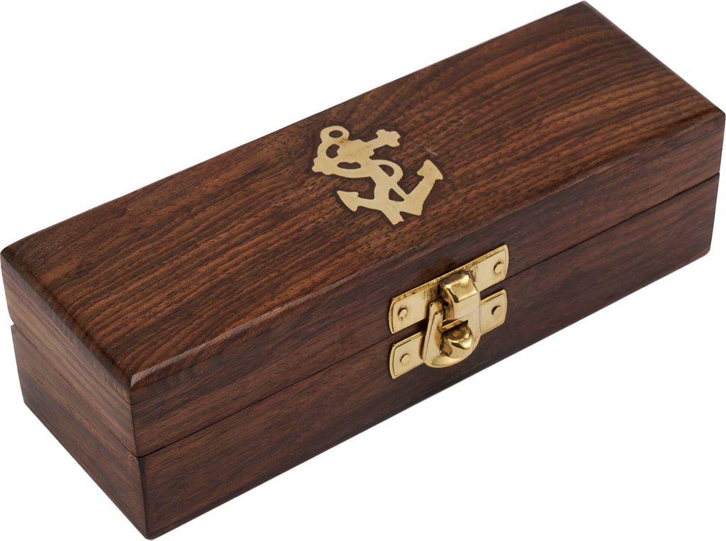 10x3,5x3cm natur Holzbox massiv Messing Verschluss gold maritime Deko Geschenk