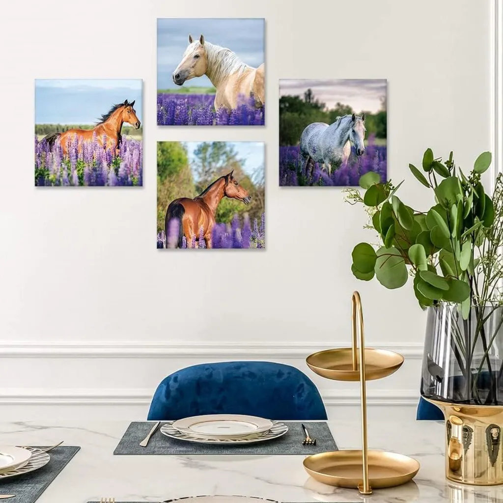 Set de Tableaux Fleurs de Lavande et Cheval pour Décorer une Chambre