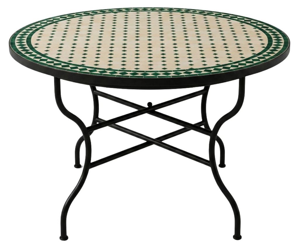 Marokkaanse mozaïektafel, Marrakech, beige en groen, 120cm, Productafbeelding 