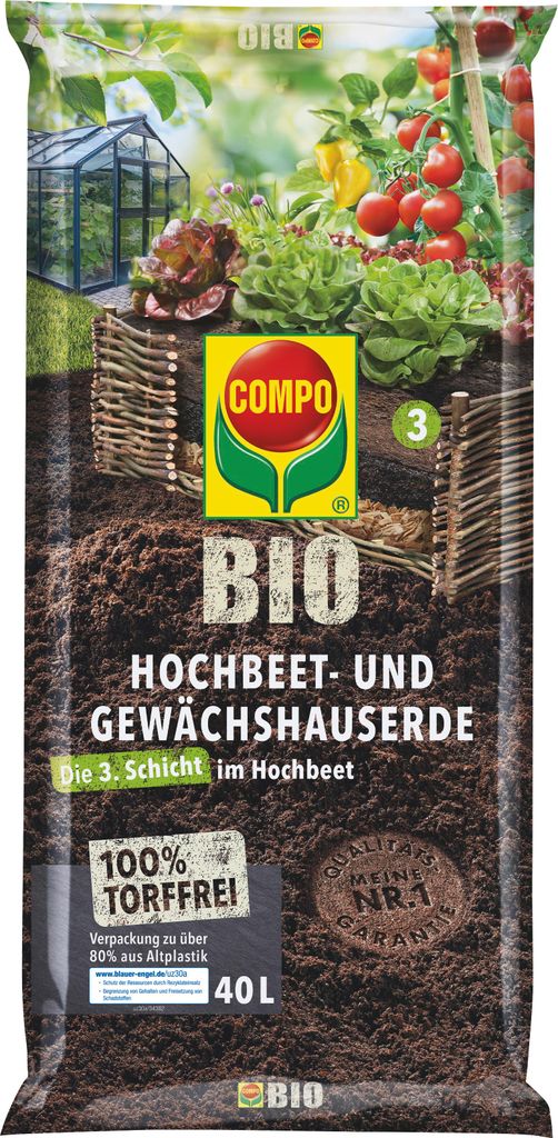 COMPO  Hochbeet- und Gewächshauserde torffrei, 40 Ltr Produktbild 