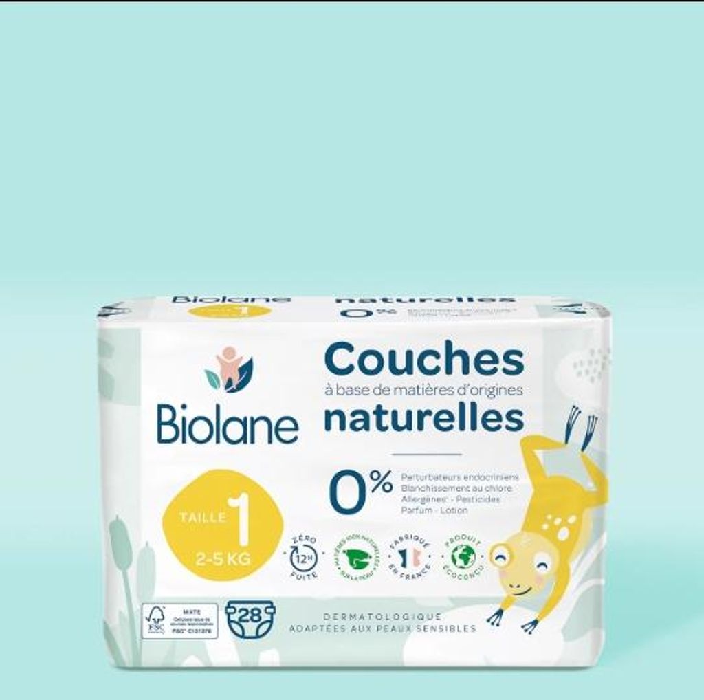 Biolane Babywindeln Größe 1, 2–5 kg, Peaux Sensibles, Ultra-Absorbant, 81 Stück