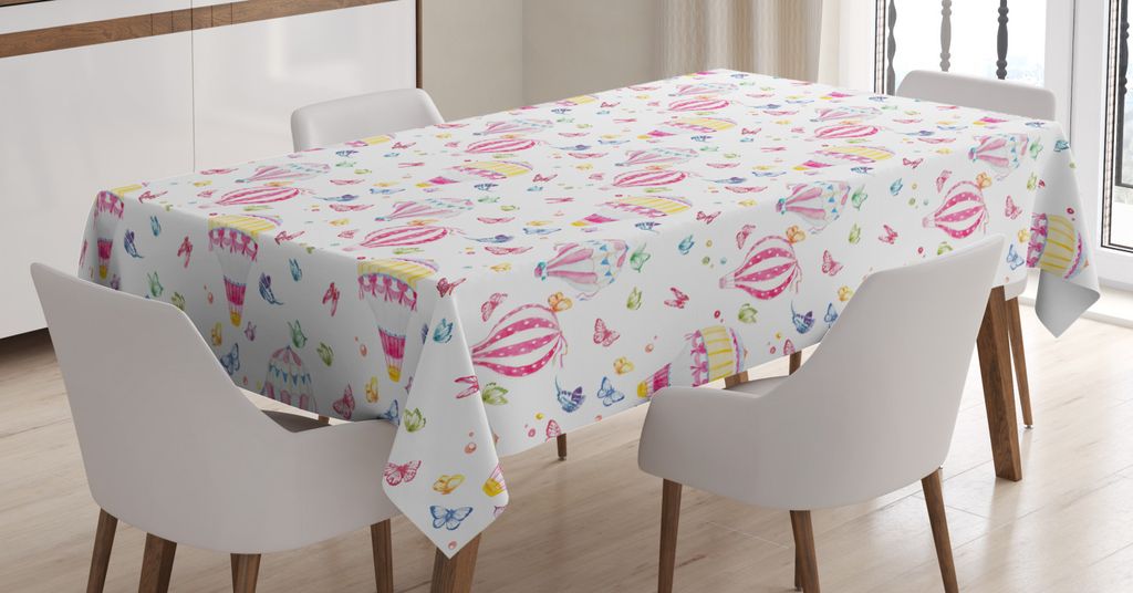 ABAKUHAUS Mädchenhaft Tischdecke, Aquarell Heißluft-Ballone, Für den Inn und Outdoor Bereich geeignet Waschbar Druck Klar Kein Verblassen, 140 x...