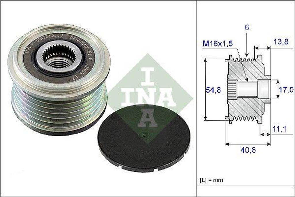 INA 535 0102 10 Freilauf Lichtmaschine OE 231001043R kompatibel mit Dokker, Duster, Lodgy, Logan, Sandero, Cube, Juke, Micra, Note, NV200, Pulsar, ...