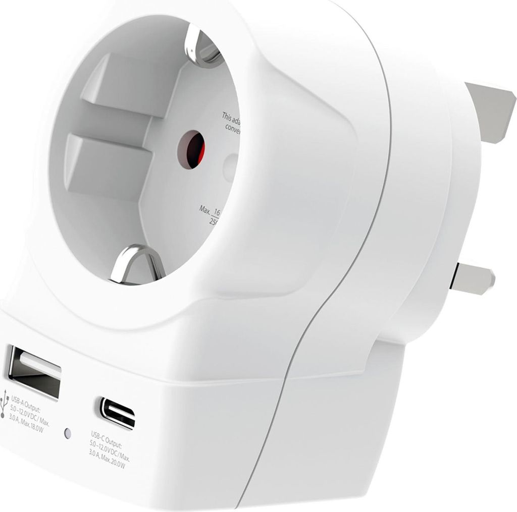 Adattatore da spina UE a Regno Unito, USB-A/USB-C 20W PD Immagine del prodotto 