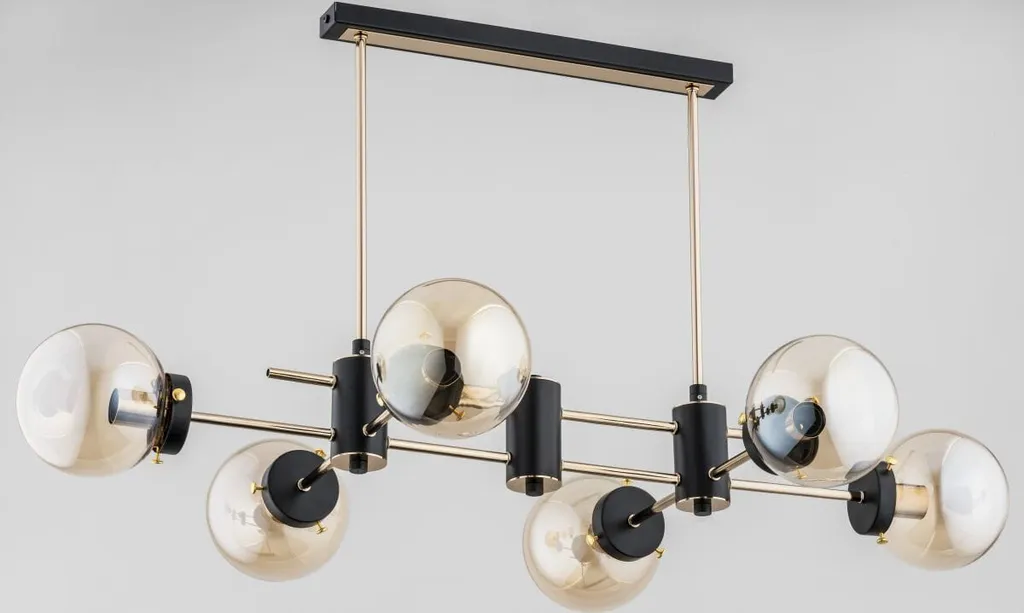 Lustre Linio pour grand séjour éclairage 6 ampoules design noir et or