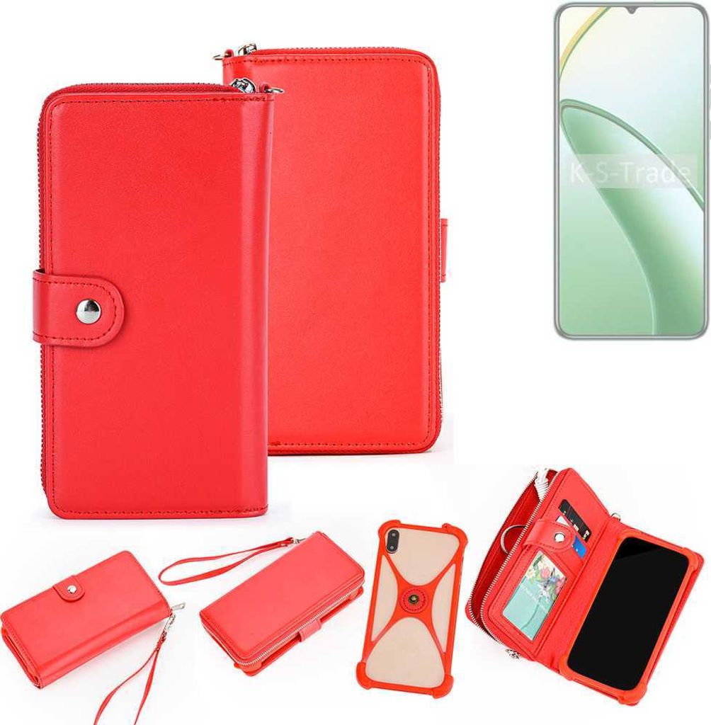 K-S-Trade 2in1 Schutzhülle Portemonnee Handyhülle mit Bumper kompatibel mit Oukitel C53 Hülle Case Etui Geldbörse Smartphone rot (1x)