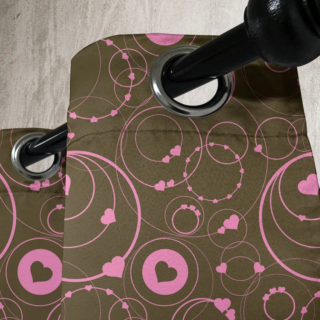 ABAKUHAUS Tenda con occhielli a forma di cuore, motivi romantici e elaborati ispirati alla festa di San Valentino con cerchi e forme rosa su sfondo scuro, tende decorative a 2 pannelli, 280 cm x 245 cm, rosa - 5