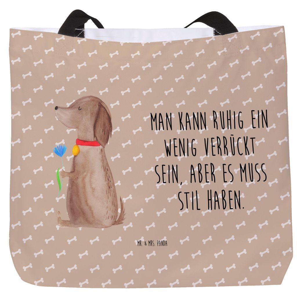 Mr. & Mrs. Panda Strandtasche Hund Blume - Hundeglück - Geschenk, Reisetasche, Tote Bag, Hunderasse, Tragetasche, Tasche, Hunde, Verrückt, Süß,...