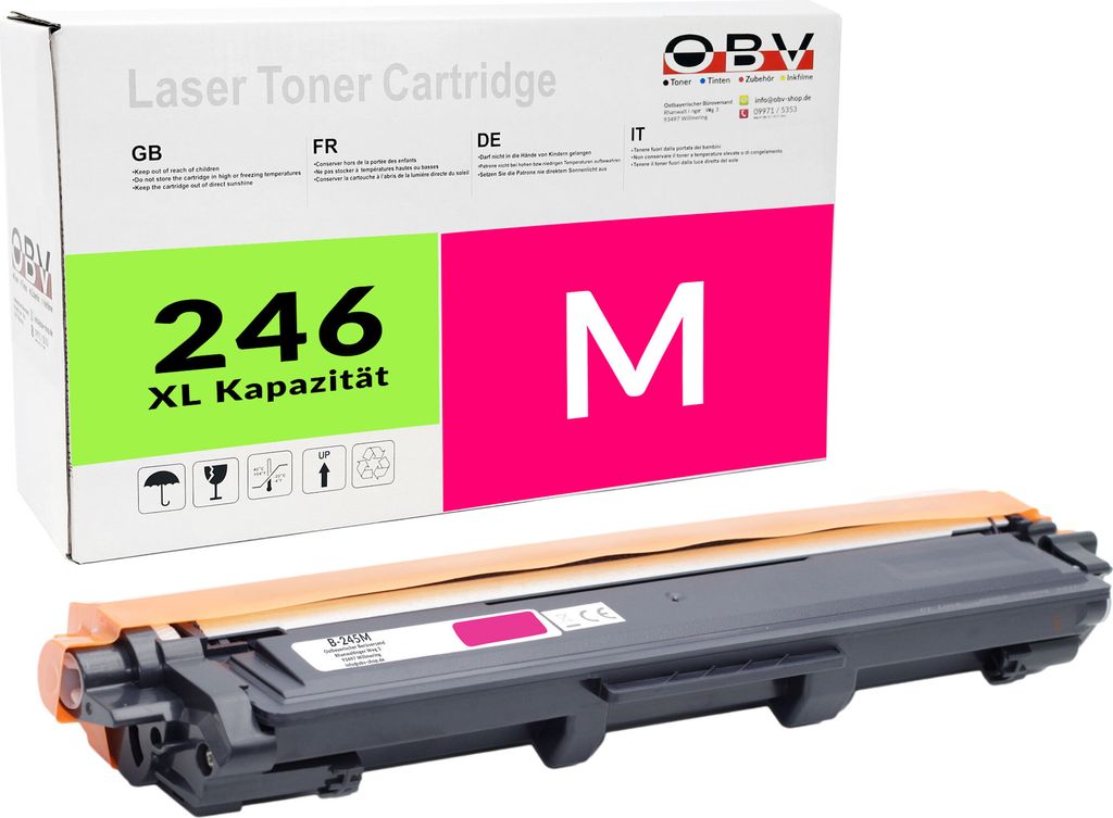 A product shot of a toner cartridge and its packaging.