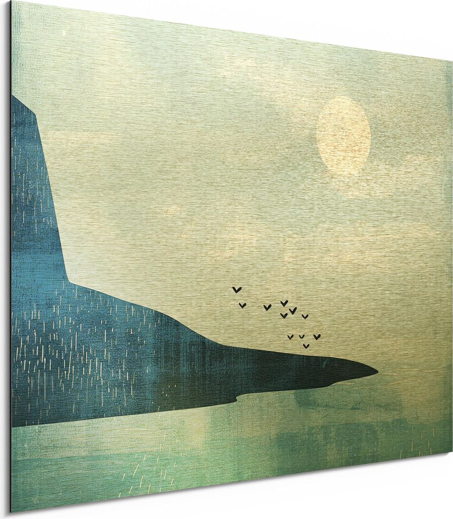 DEQORI Alu-Dibond Bild Gold 80x60 cm 'Zwischen Himmel und See' Wandbild Metall dünn