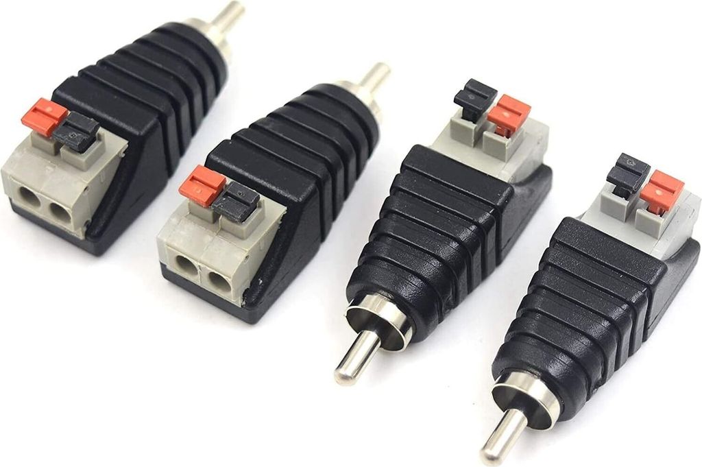 4 Stk RCA Cinch zu Lautsprecher Kabeladapter Subwoofer Lautsprecher Phono Cinch-Stecker zu AV 2 Schraubklemme Video Federpresse Typ Balun für CCTV