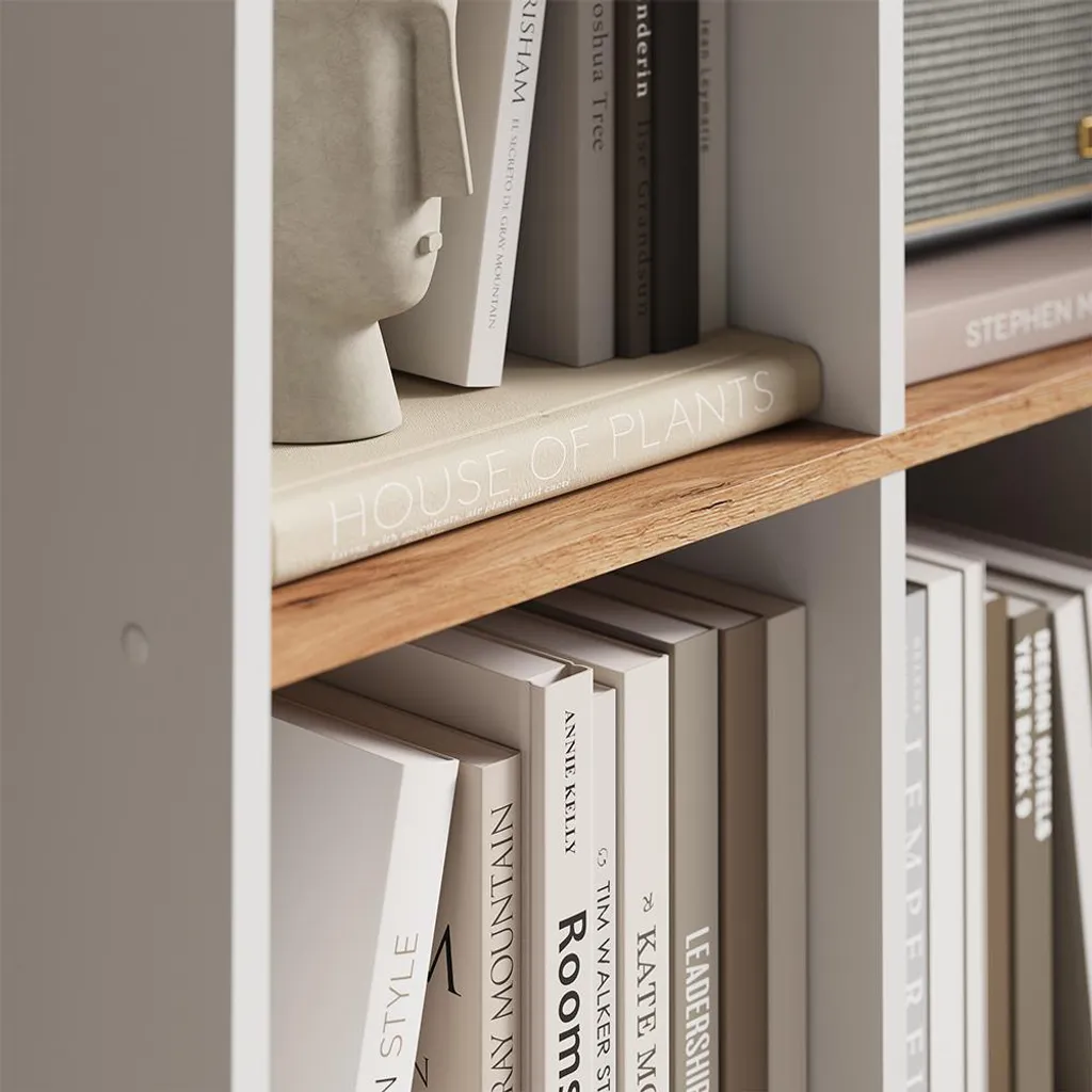 Meuble cube Vicco Scutum 143x72 cm Chêne blanc et Or, design robuste