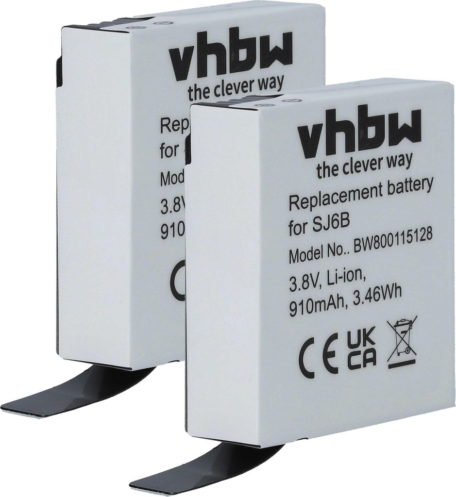 vhbw 2x Akku kompatibel mit Sjcam SJ6 Legend Videokamera Camcorder (910 mAh, 3,8 V, Li-Ion)