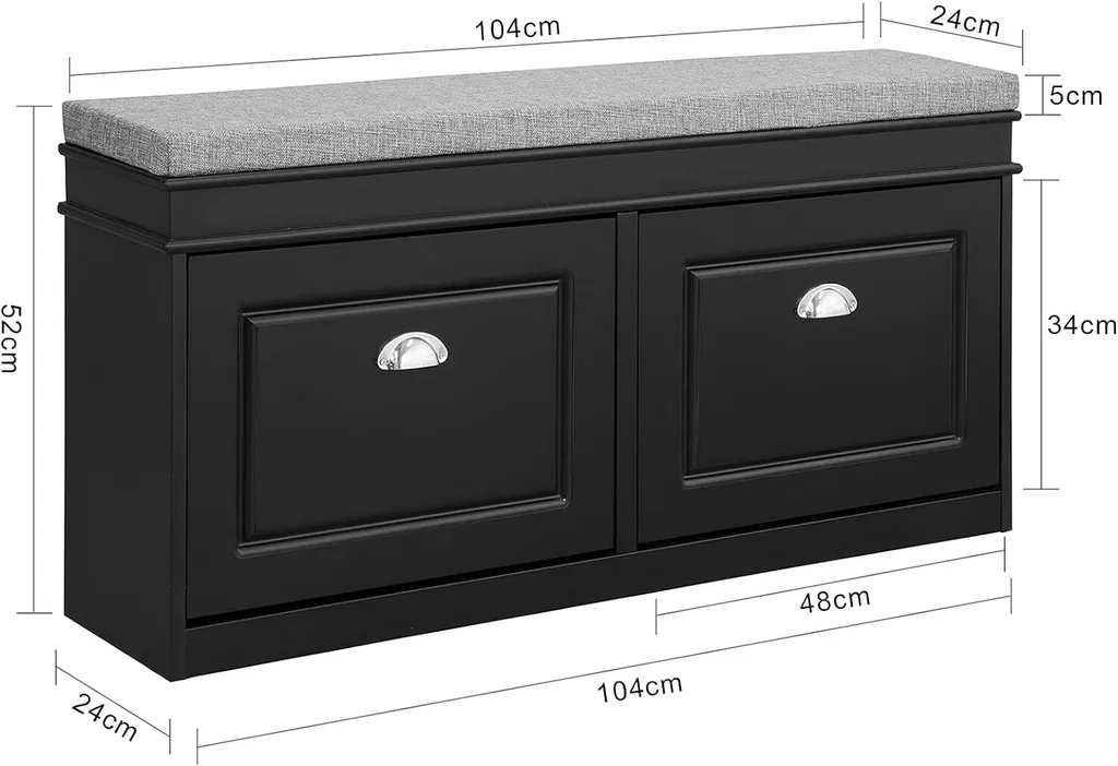 SoBuy Meuble Chaussures Noir avec Banc Confortable à 2 Abattants - 3