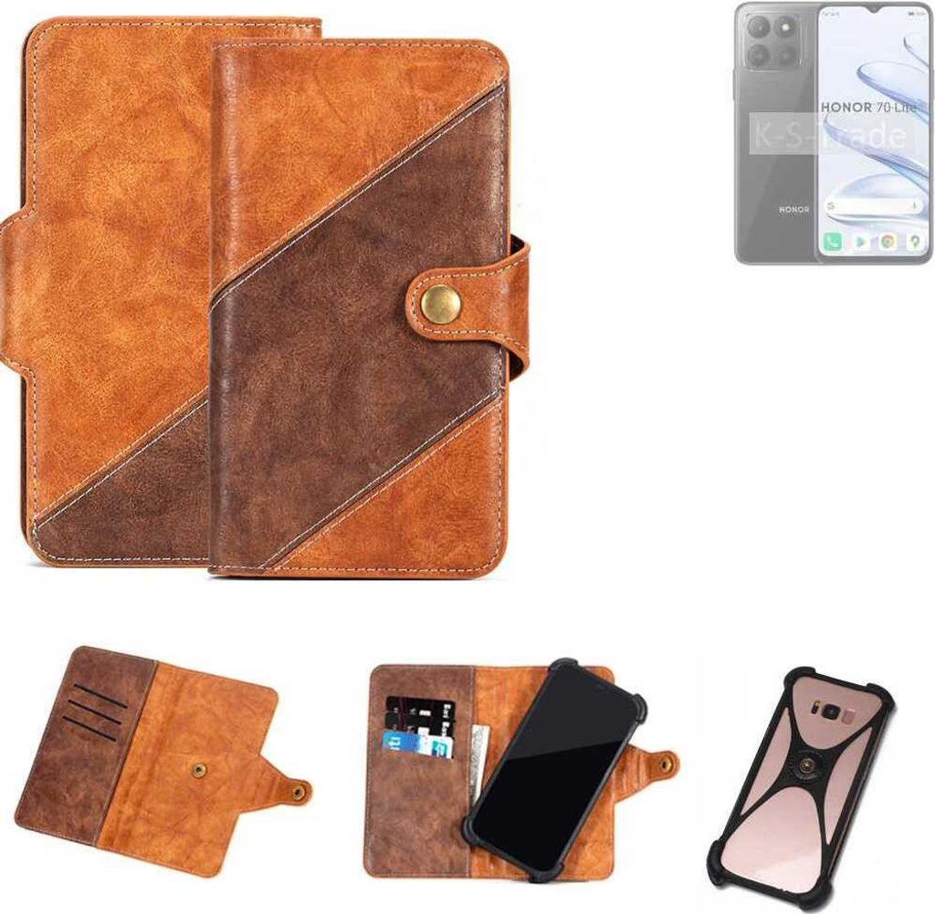 K-S-Trade Handyhülle Schutzhülle Bookstyle Case Wallet-Case kompatibel mit Honor 70 Lite Cover Klapphülle Kantenschutz Smartphone dunkelbraun braun