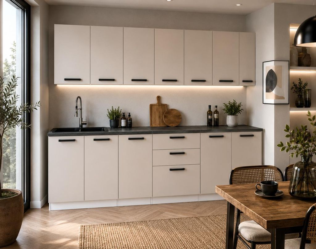 ULWEHOME | Küchenzeile 2,6 m Kaschmir, Küchenmöbel-Set Produktbild  KI-generiertes Bild