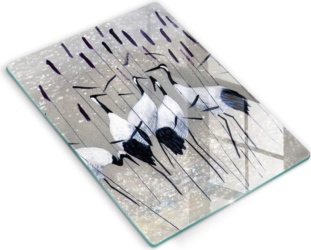 Glasschneideplatte - Herdabdeckplatte - 40x52 cm - Schneidebrett - Spritzschutz - Japanische Krane