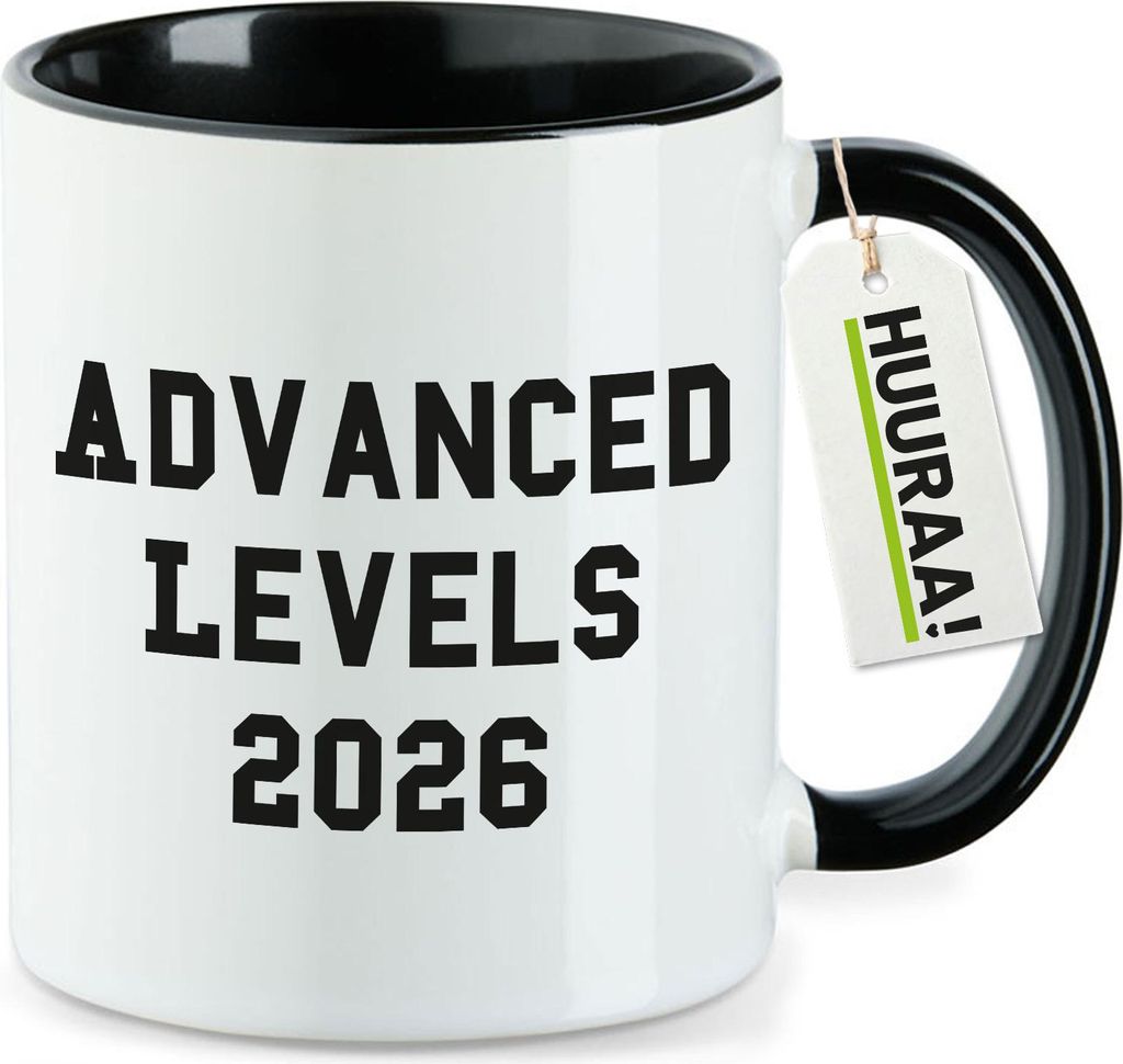 Huuraa Kaffeetasse Advanced Levels 2026 Abschluss Großbritannien 330ml Schwarz Keramik Kaffeebecher Geschenkidee