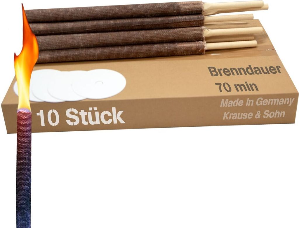 10x Hochwertige Fackeln made in Germany 70 Min. Brennzeit 40cm lang Pechfackel Wachsfackel Fackeln Fackelwanderung Party Deko Garten-Deko