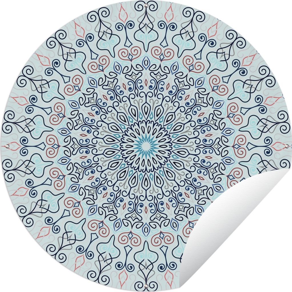 MuchoWow Gartenposter Outdoor-Poster Rund Bohème - Blau - Mandala - Hippie - Flora Ø 90 cm Gartendeko Rundes Poster draußen