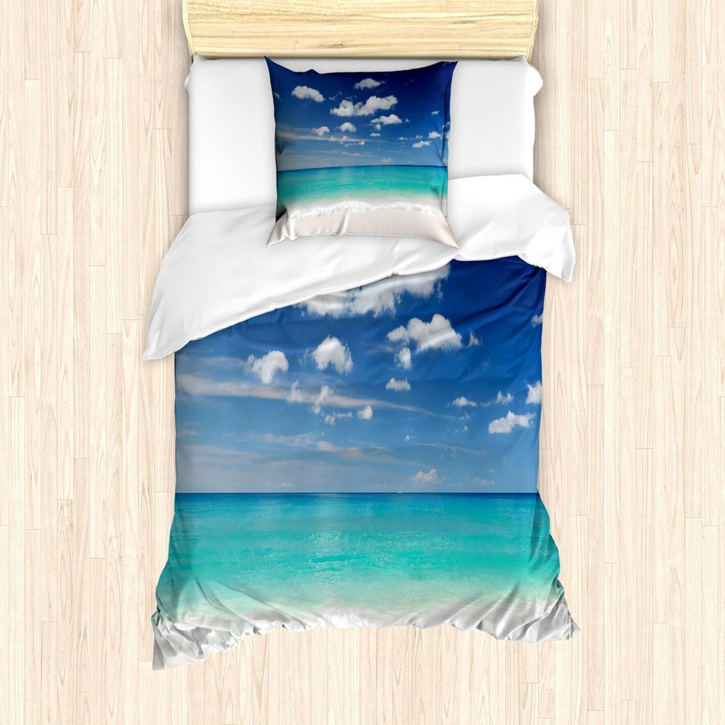 ABAKUHAUS Tropisch Bettbezug Set, Sommer-Strand mit exquisitem Himmel entspannen Sie sich Ferien-weg Serene Coast Scenery, 135 x 200 cm + 80 x 80 c...