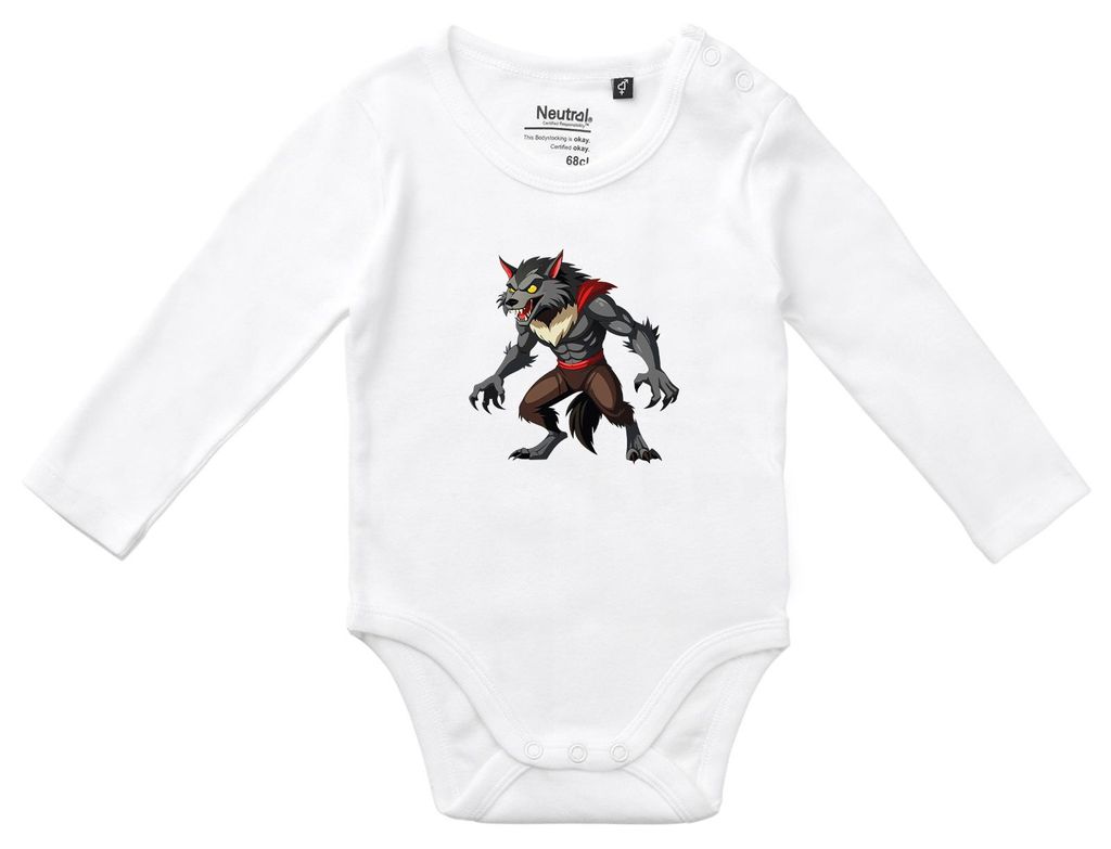 Huuraa Baby Body Werwolf Fabelwesen 80 White Baumwolle Fairtrade Langarmbody Geschenkidee
