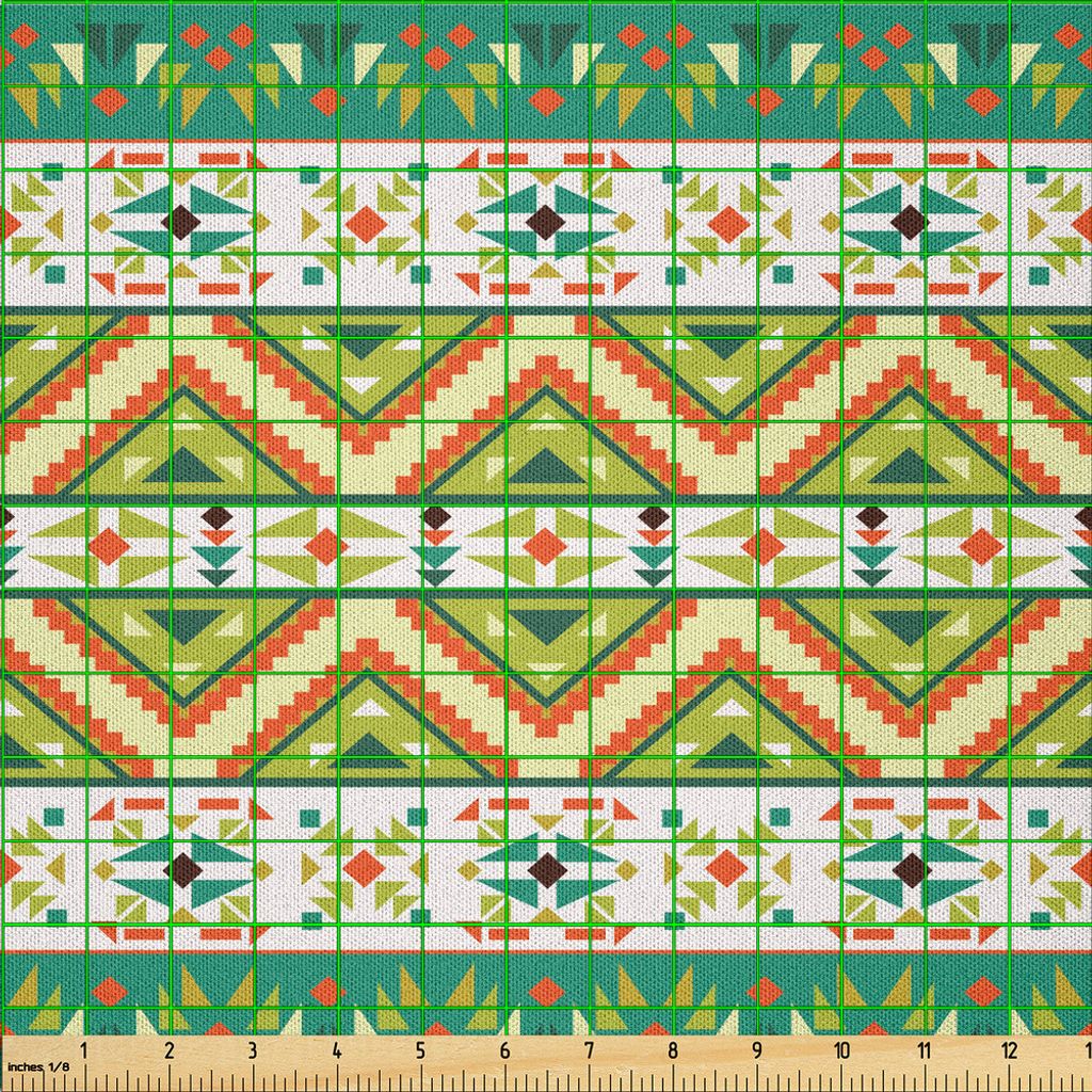ABAKUHAUS Bunt Microfaser Stoff als Meterware , Bunter Stammes alter lokaler Motiv Muster ethnischer Druck, 1 M (230 x 100 cm), Pistaziengrün Orange