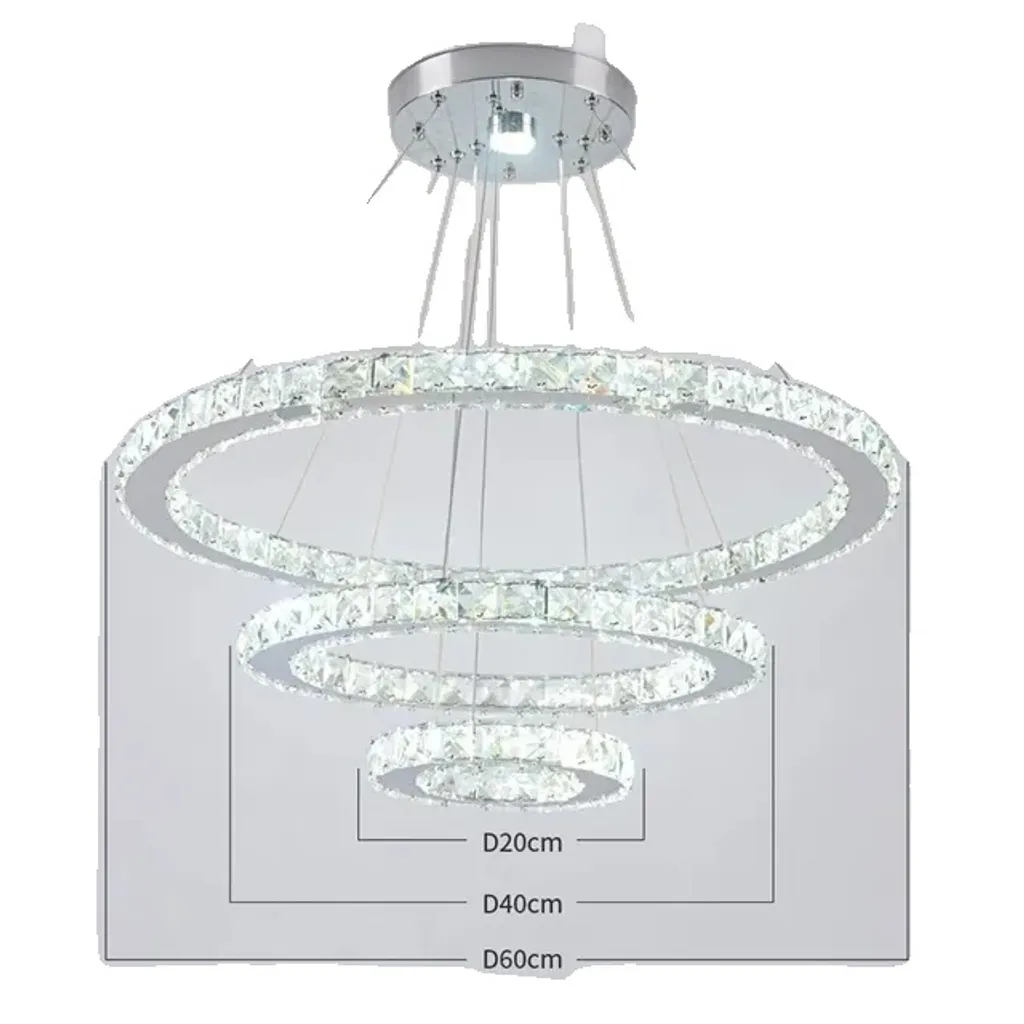 Plafonnier Suspension LED Luxe 3 Anneaux Inox avec Télécommande 60cm