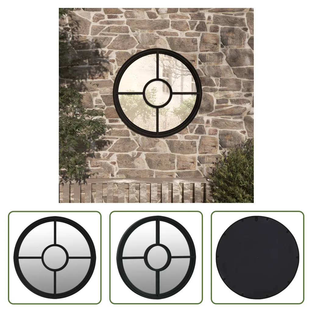Specchio Rotondo Nero 60cm per Giardino e Patio | Design in Ferro - 6