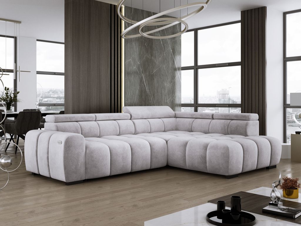 DomoHome Freistehend Ecksofa Ombo 297x137cm, L-Form, APRIL mit Schlaffunktion 125x193cm, Sofa mit verstellbarer Rückenlehne, Strukturstoff Salvado...