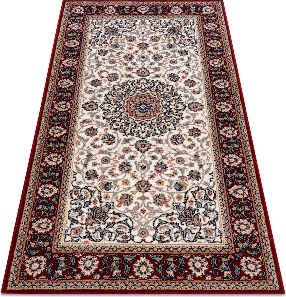 Teppich Wolle NAIN Ornament, Rahmen 6635/51036 beige / rotwein Mehrfarben 80x150 cm
