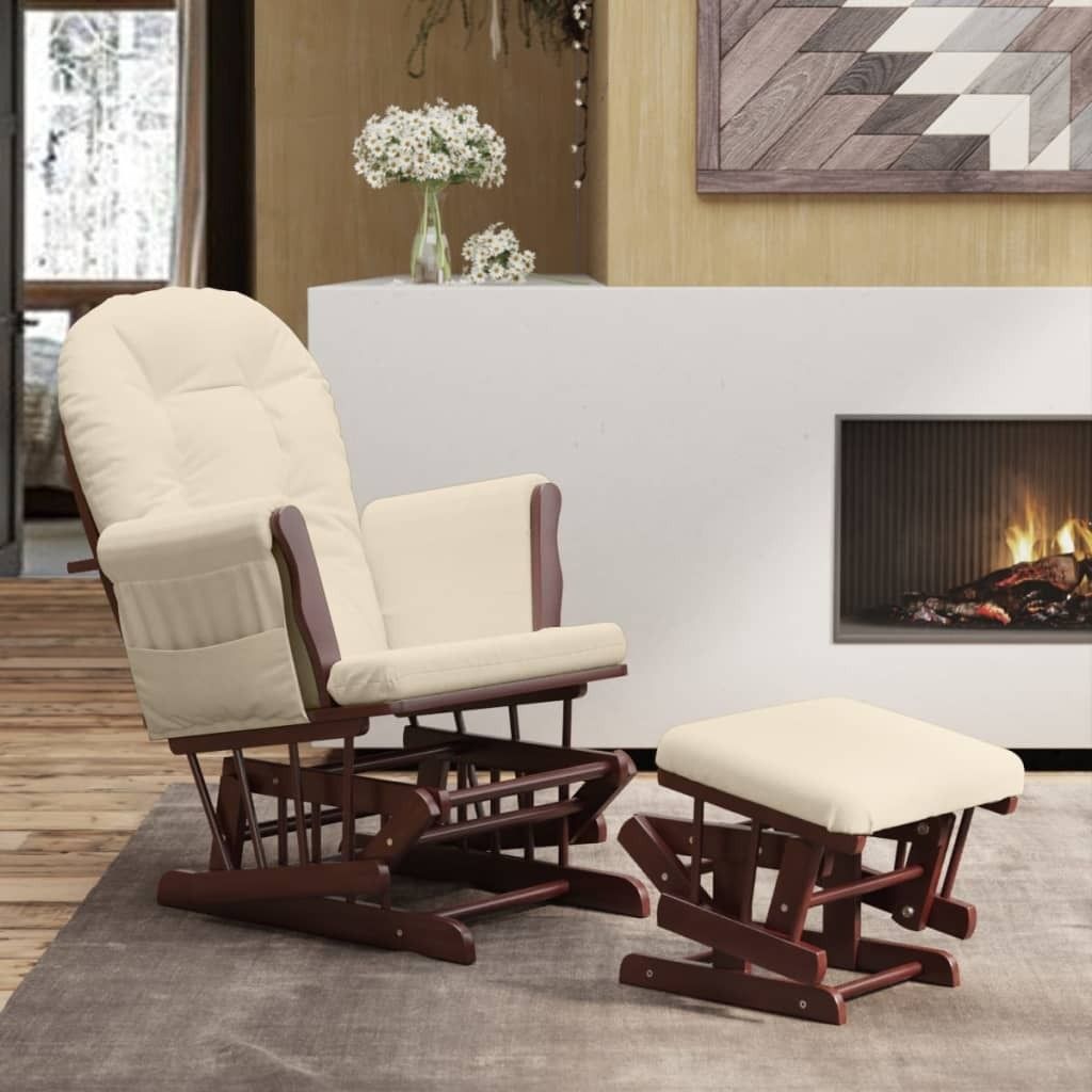 The Living Store Schaukelsessel mit Hocker Gleitend Cremeweiß Stoff