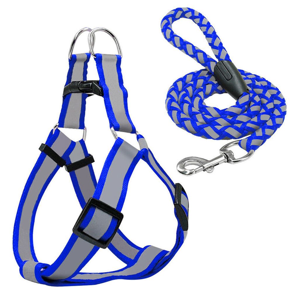 120x2.0cm Hundegeschirr Leine Set Nylon Reflektierende für Kleine Hunde Welpen Walking Blau