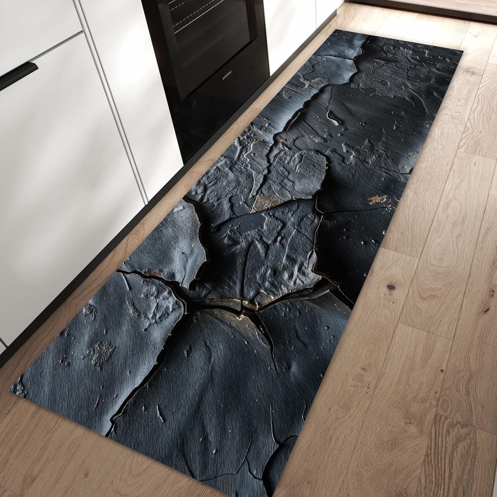 Küchenteppich 80x250cm rutschfest & abwischbar PVC Läufer - Rissige Oberfläche