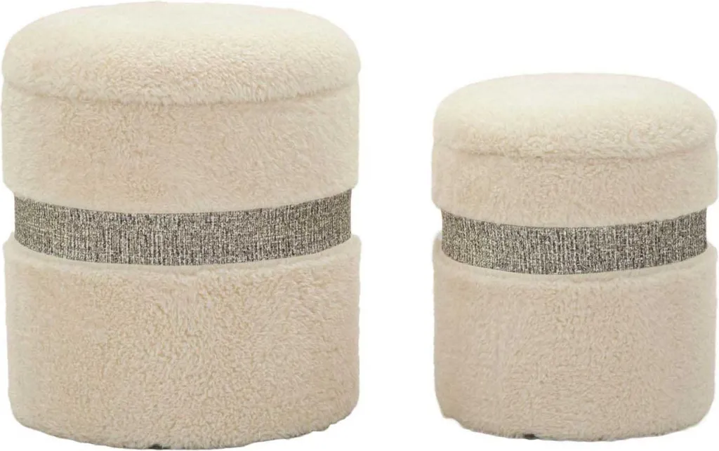 Saint-Moritz Set 2 Puff Contenitore Creme Ø40 e Ø32 - Pouf Design Velluto