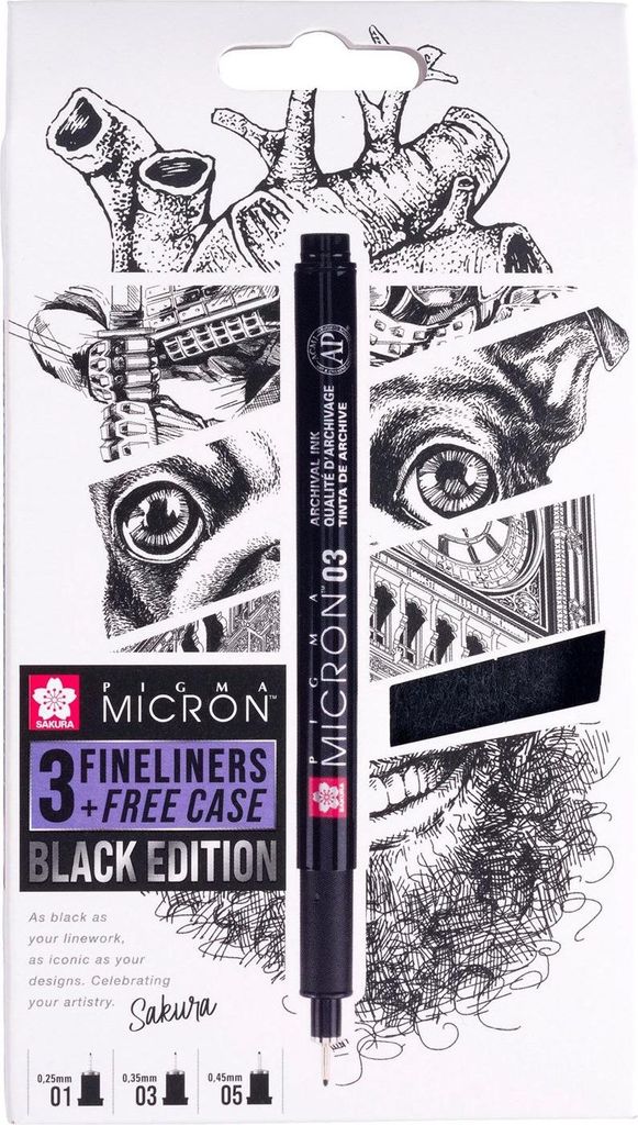 SAKURA Fineliner Pigma Micron 3er Set + GRATIS Etui