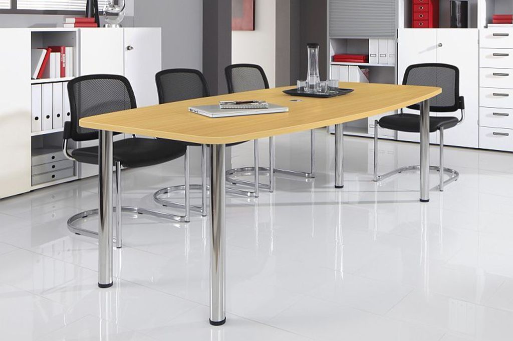 HAMMERBACHER Konferenztisch KT22C buche Tonnenform, Rundrohr grau, 220,0 x 83,0/103,0 x 72,0 - 74,0 cm