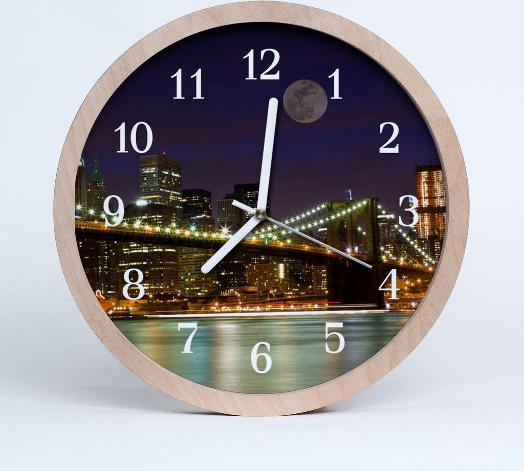 Holzuhr 20fi cm wanduhr - Stadtbrücke Nacht Stadt