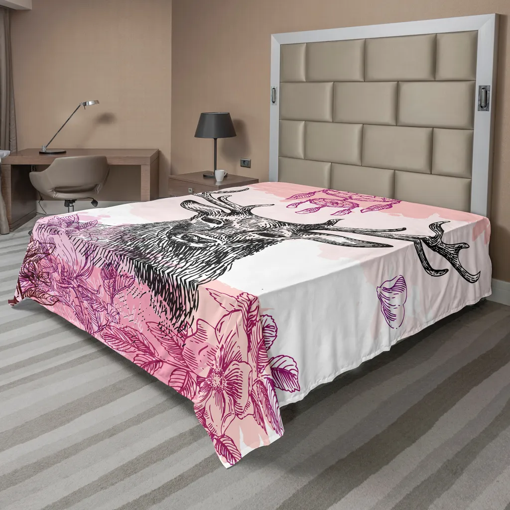 Drap de lit anti-plis imprimé cerf tribal noir 275x260 cm sans effort