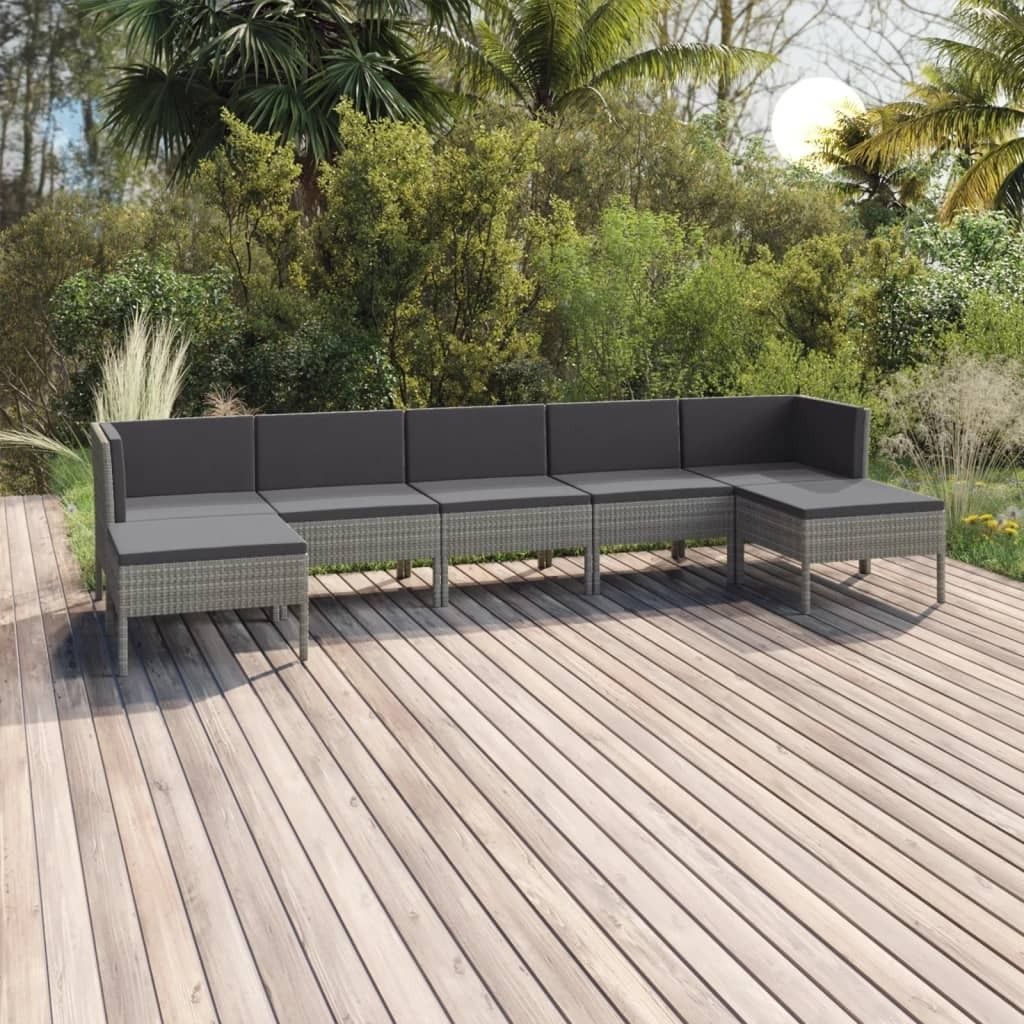 "2026 Promotion" 7-tlg. Garten-Lounge-Set - Sitzgruppe - mit Auflagen Poly Rattan Grau - Gartenmöbelset CC4364