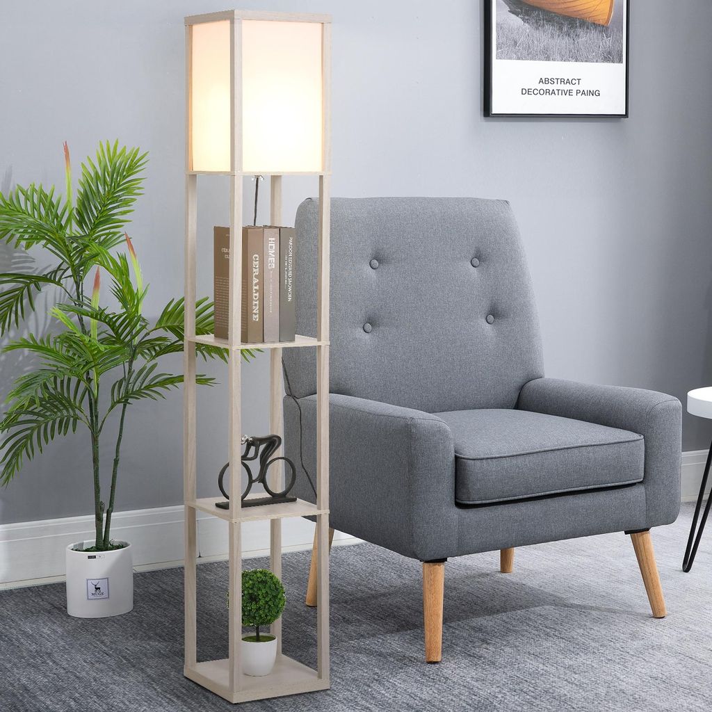 Lampa stojąca HOMCOM z 3 półkami, żarówka E27 do 40 W, Zdjęcie produktu 