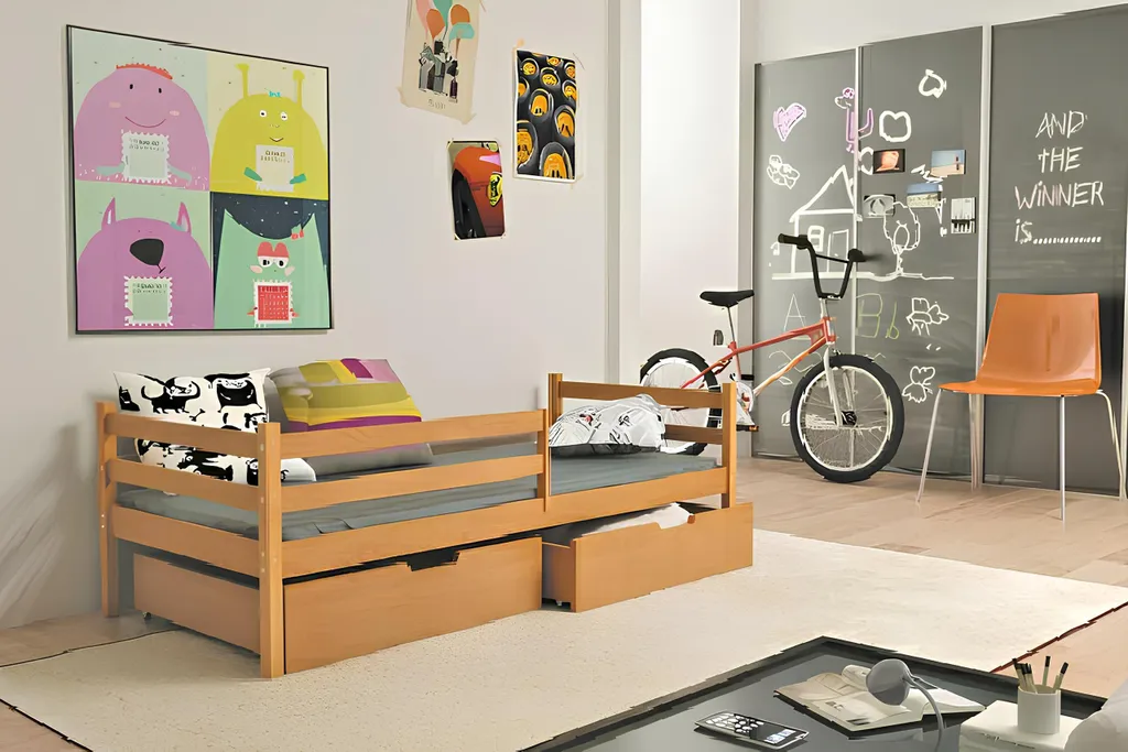 Lit enfant gain de place en bois massif avec grand coffre de lit pratique