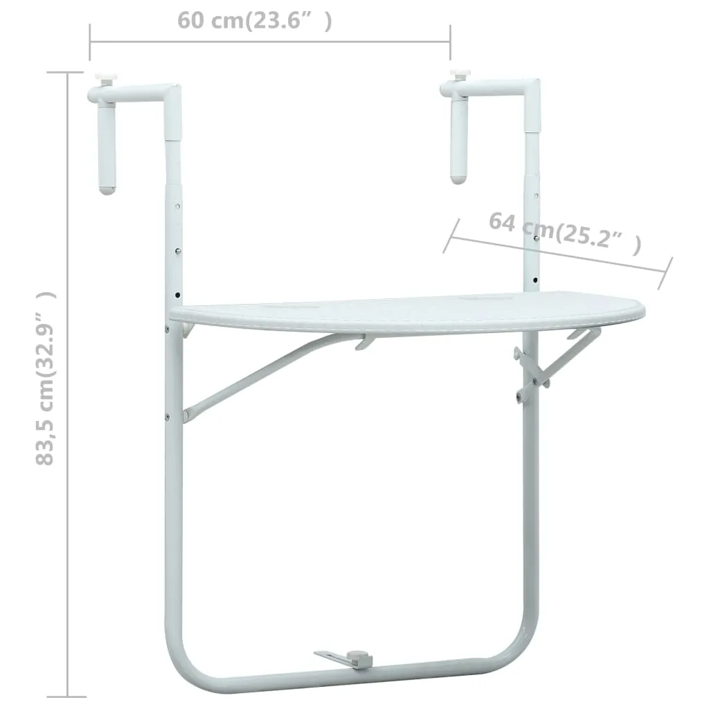Table de balcon pliable et suspendue blanche pour petits espaces 60cm - 10