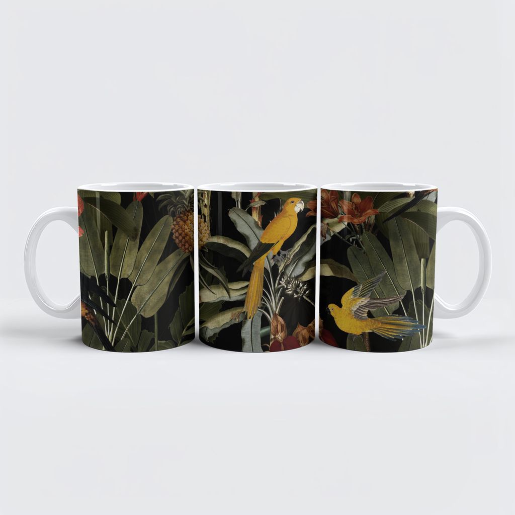 raxxa Premium-Tasse "Mitternachtserwachen im Paradies: Vintage-Vogel Tropenmotiv"