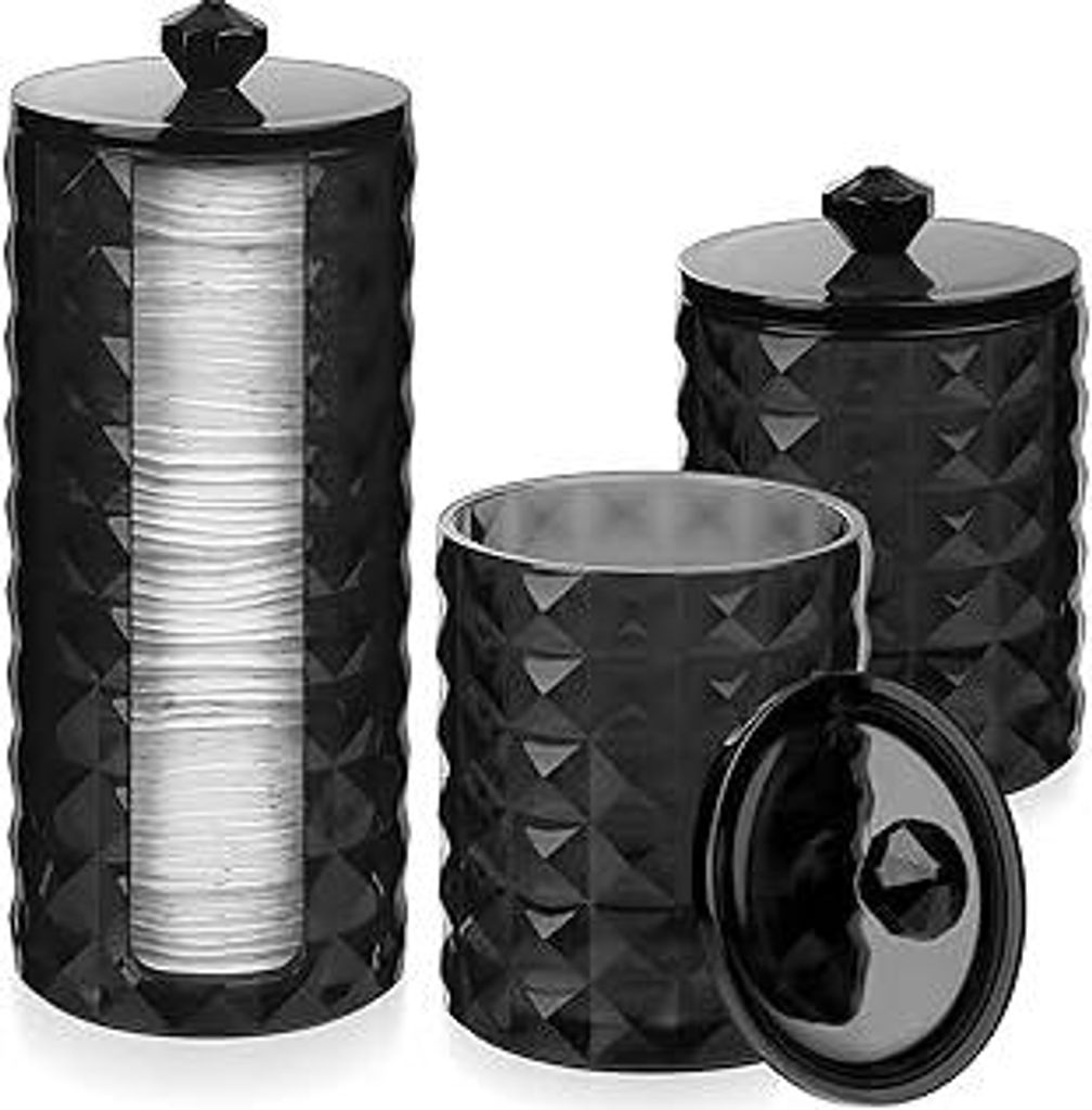 3 STK Wattestäbchen Behälter, Schwarz Wattepadspender, Wattepads Aufbewahrungsbox, Bathroom Organizer für Badezimmer Schminktisch Kosmetik Make ...